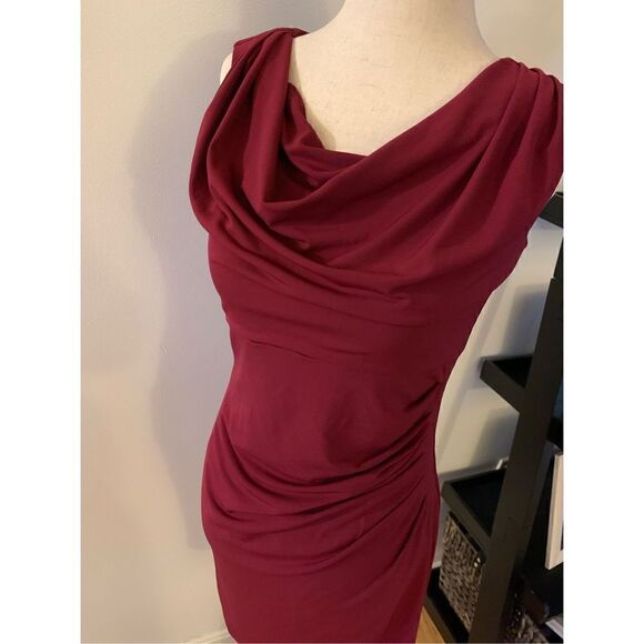 Red/Burgundy Ann Taylor dress mini size 4p stretchy - Picture 3 of 6